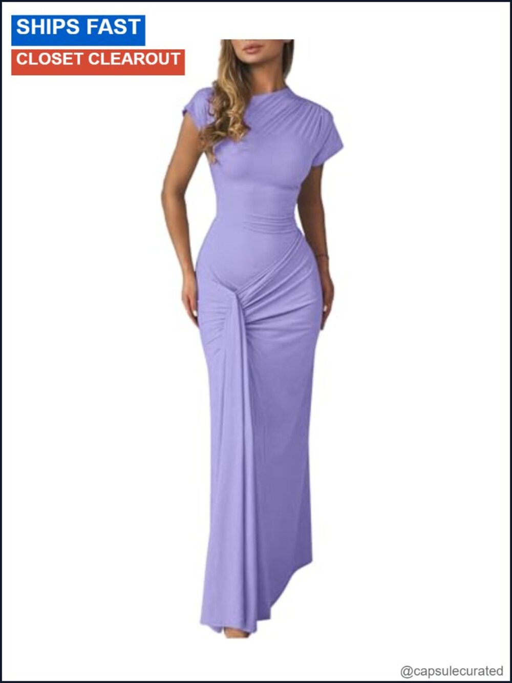 Mojessy Women Bodycon Maxi Dress Mock Neck Lace Up Ruched Short Sleeve Cocktail